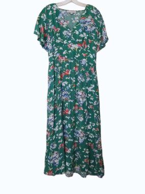 Loft Garden Print Size 10 Green Floral Midi Dress 51" Long